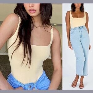 Princess Polly Square Neck Bodysuit in Yellow